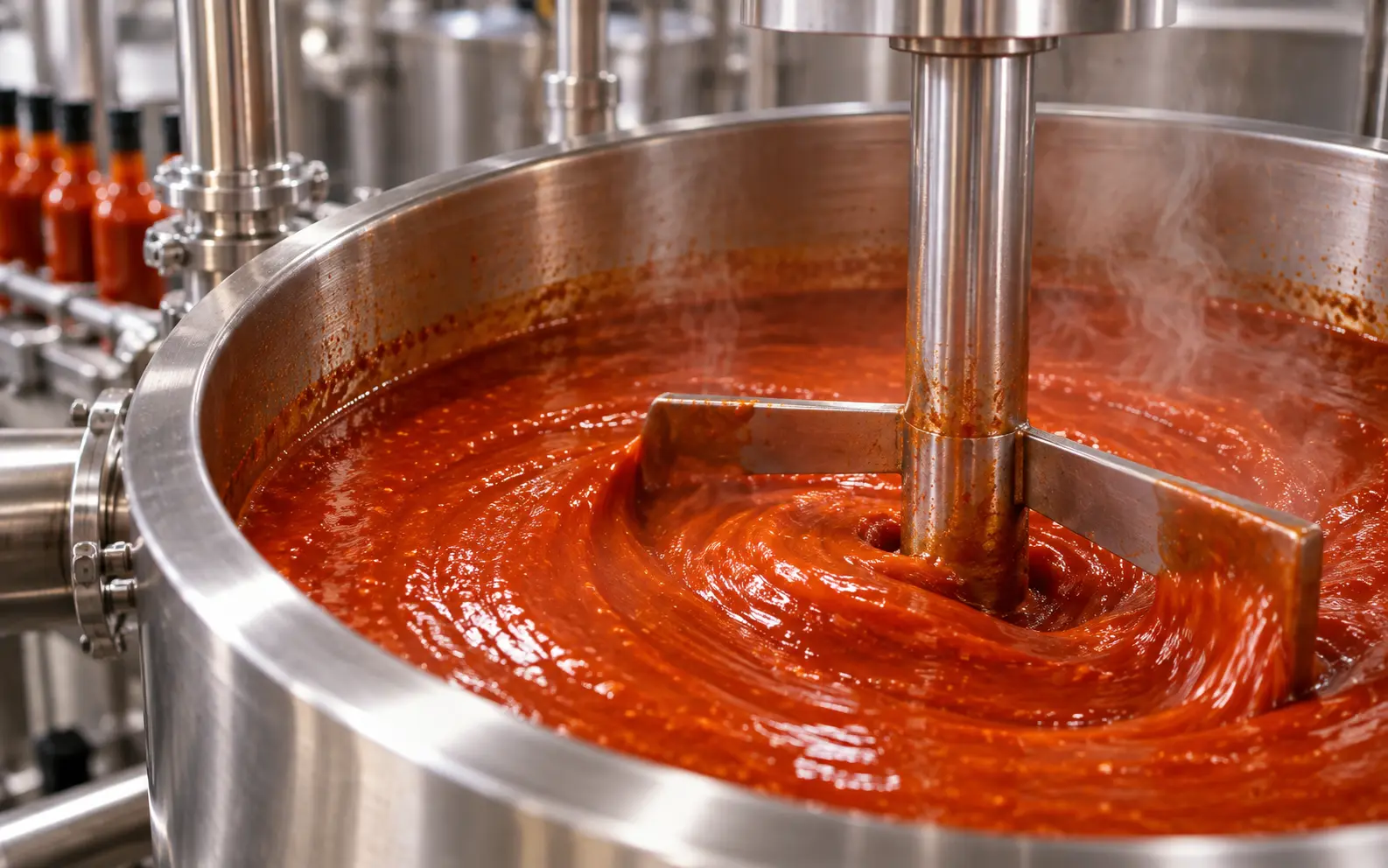 Clean Label Starch hot sauce processing and mixing in industrial kettle