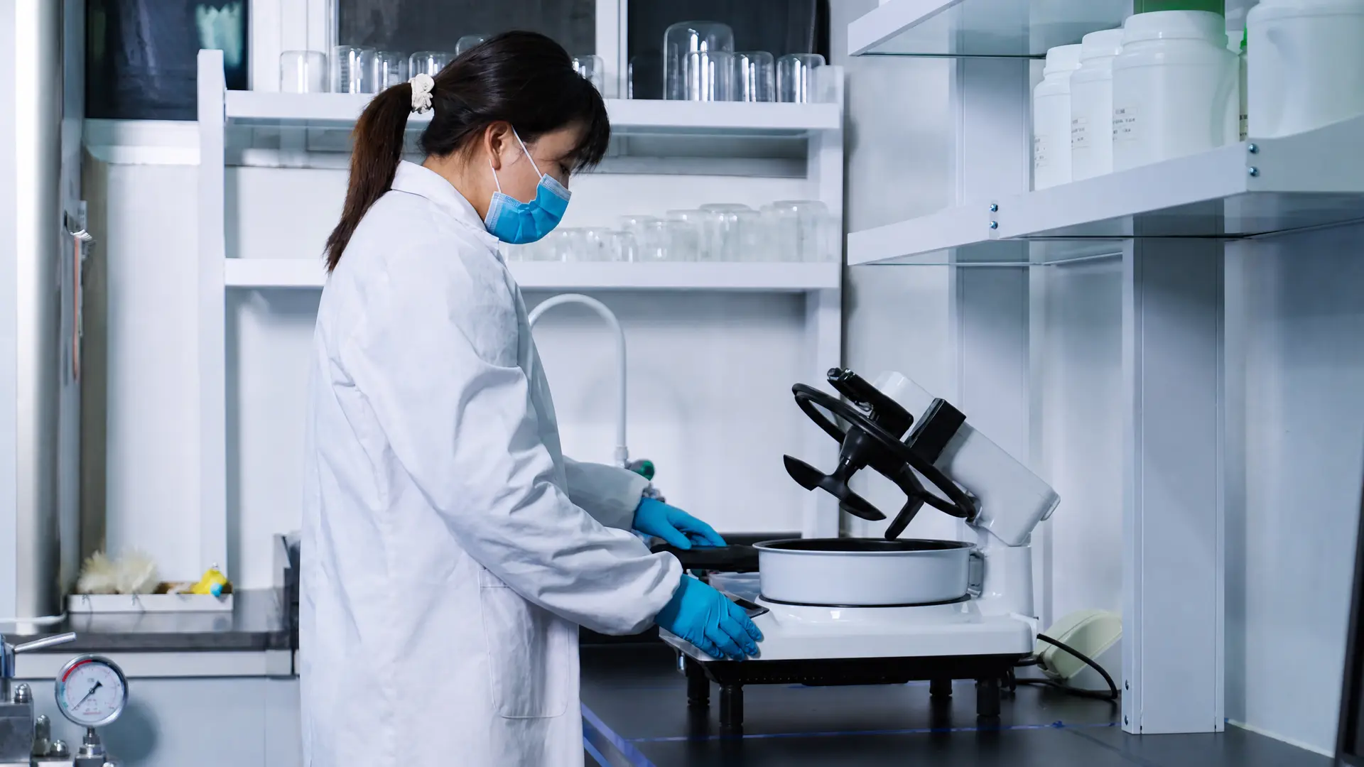 laboratory worker conducting modified starch testing and analysis