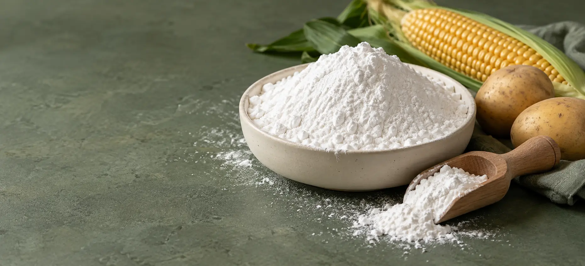Starch powder with vegetable oil and emulsion